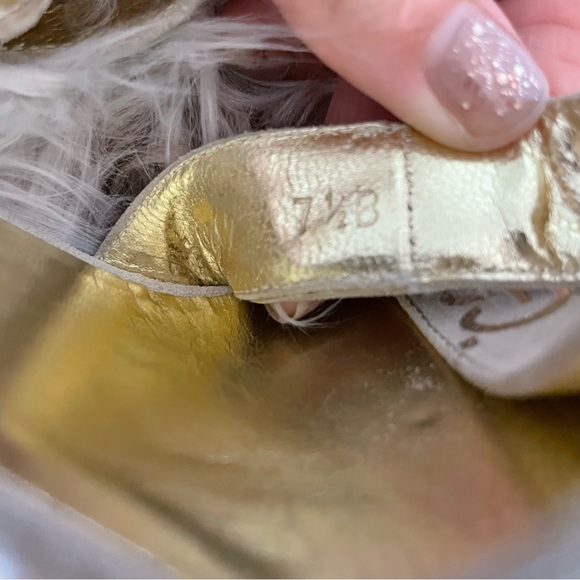 Gucci Gold Monogram Suede Ankle Strap Heels - Picture 8 of 11